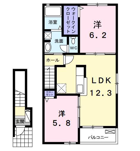 クオーレB(2LDK/2階)の間取り写真