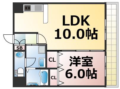 グレイス今里(1LDK/6階)の間取り写真