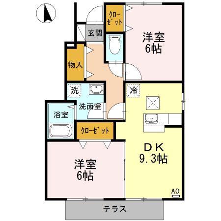ローズコート一本木G(2DK/1階)の間取り写真