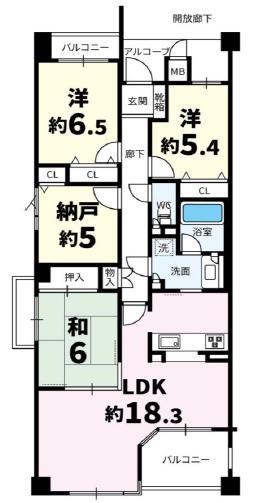 グランステイツ六甲・桜通(3SLDK/1階)の間取り写真