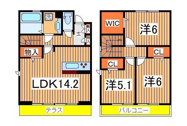 セレシア B棟(3LDK/1階)の間取り写真