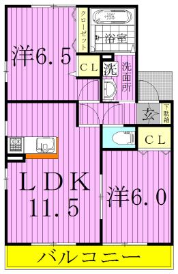リビングタウンみずきC(2LDK/1階)の間取り写真