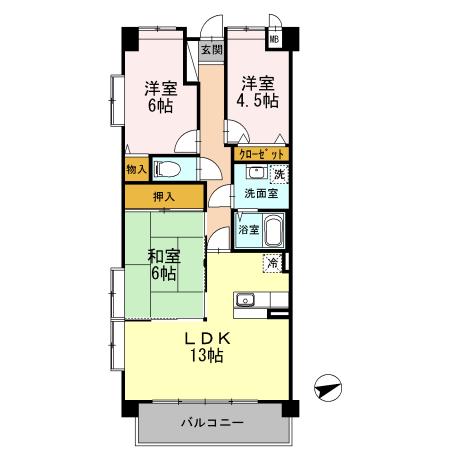 プラザハイツ二ツ屋 F棟(3LDK/1階)の間取り写真