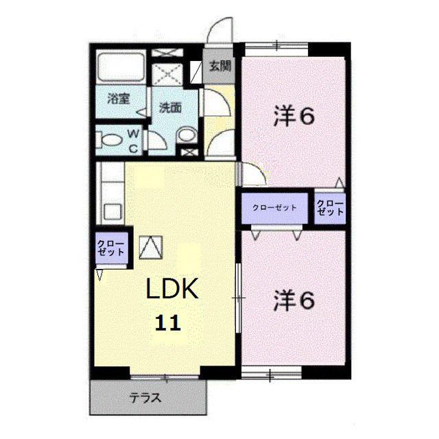 ニューエルディムハピネスA(2LDK/1階)の間取り写真