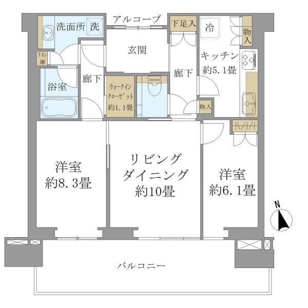 グラングリーン大阪 THE ノース RESIDENCE(2LDK/19階)の間取り写真