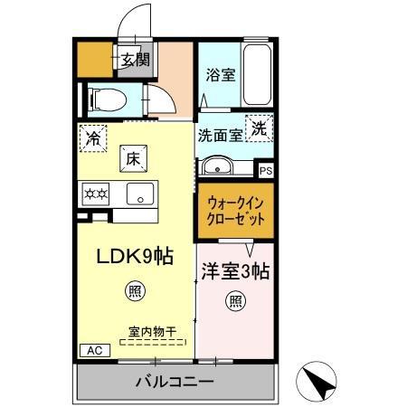 パークドオートムC棟(1LDK/1階)の間取り写真