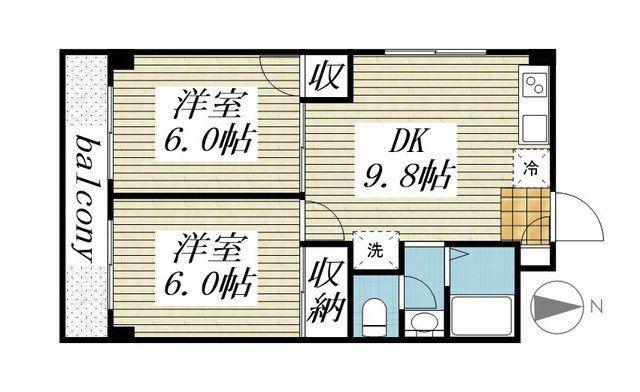 ロイヤル三原台(2DK/2階)の間取り写真