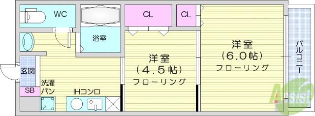 ヴァンクール小田原(2K/2階)の間取り写真