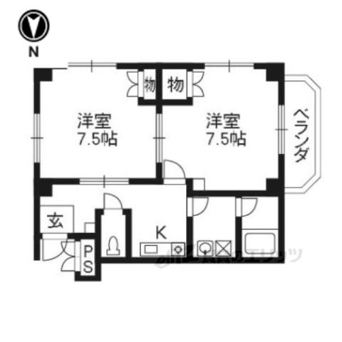 ジュネス四条大宮(2K/1階)の間取り写真