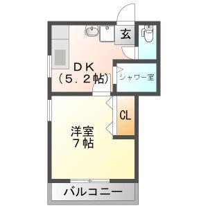 サンシャインキャッスル(1DK/3階)の間取り写真