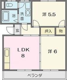 ハイツ朝日ヶ丘(2LDK/2階)の間取り写真
