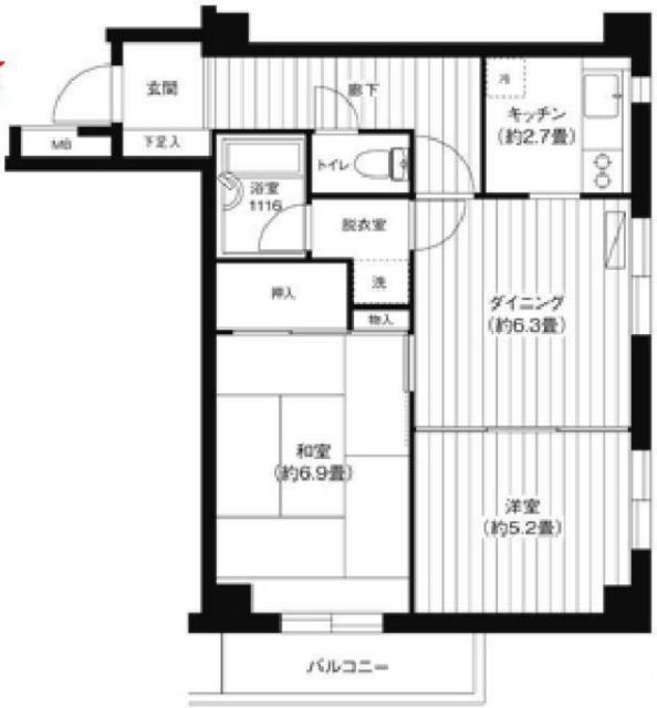 パレッヂ新小岩(2DK/2階)の間取り写真