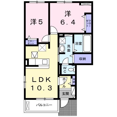 ミュゲ・セレフィーユ(2LDK/1階)の間取り写真