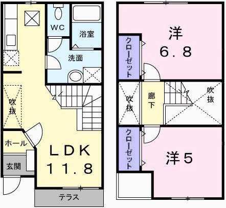 メゾンレリア(2LDK/1階)の間取り写真
