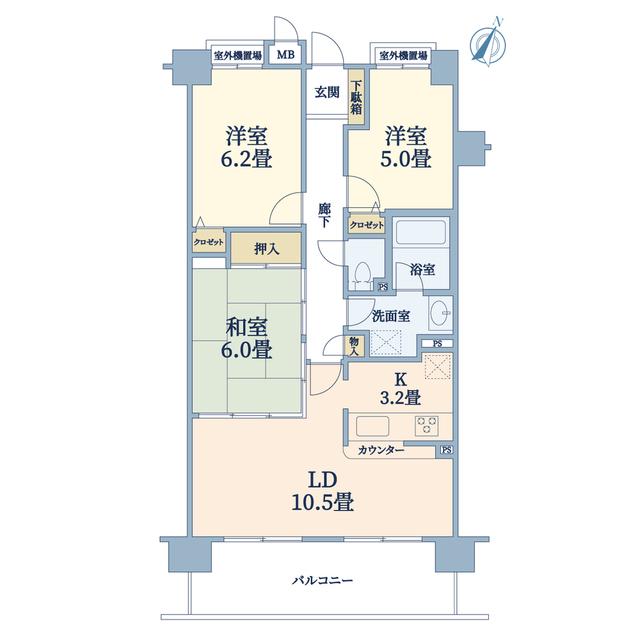 サンメゾン江戸堀(3LDK/5階)の間取り写真