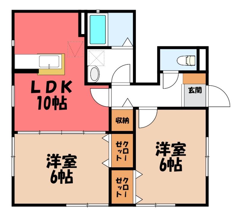 ディアコートD(2LDK/1階)の間取り写真