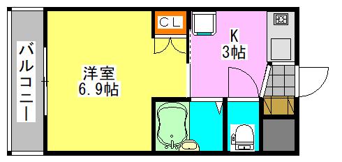 ハイネス津田沼(1K/3階)の間取り写真