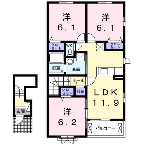 メーシャイン(3LDK/2階)の間取り写真