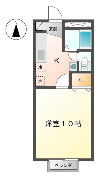 グランシェール仲間町(1K/2階)の間取り写真