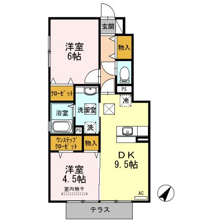 ラシェルデューA棟(2DK/1階)の間取り写真