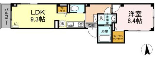 リヴェール狸穴(1LDK/2階)の間取り写真
