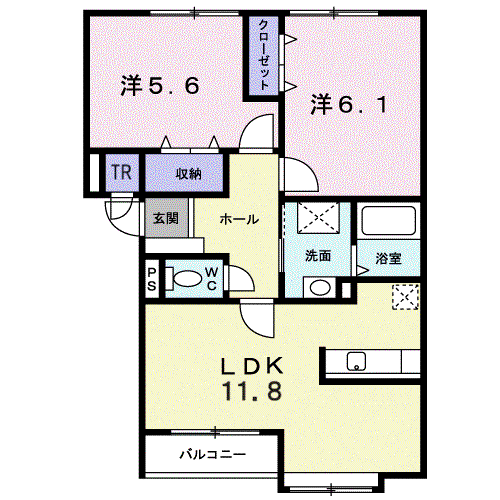 ゼファー(2LDK/2階)の間取り写真