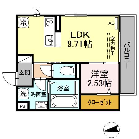 リビングタウン富木島 B(1LDK/1階)の間取り写真