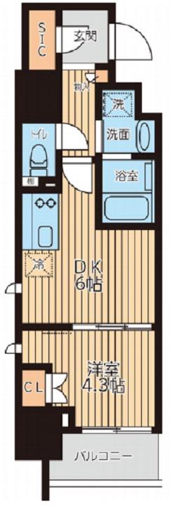 クロスレジデンス蒲田II(1DK/6階)の間取り写真