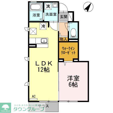 ソレアード B棟(1LDK/1階)の間取り写真