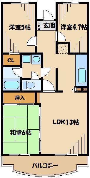 グランドヒル(2SLDK/4階)の間取り写真