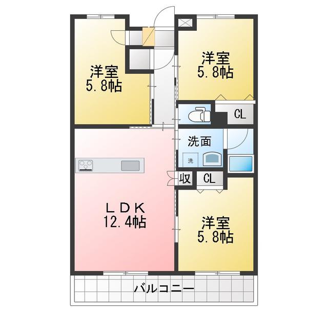 プランドール葵(3LDK/3階)の間取り写真