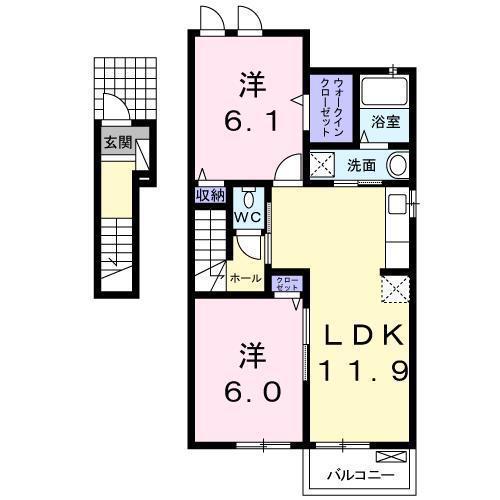 ベーネソプラ B(2LDK/2階)の間取り写真