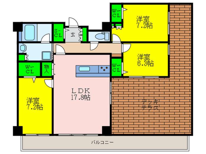 ラフィーネ鳥飼(3LDK/7階)の間取り写真