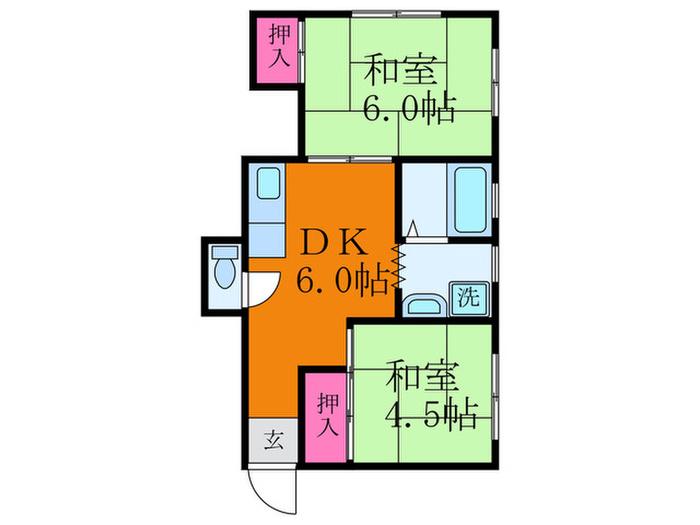 ハイツツイゲル(2DK/4階)の間取り写真