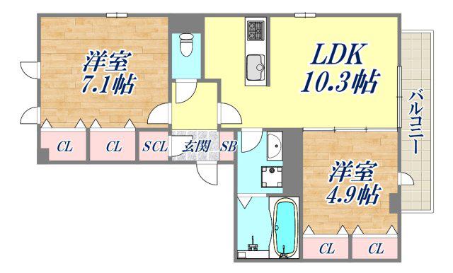 ウエストGARDENCOURT1(2LDK/3階)の間取り写真