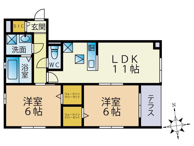 ヒルズ・アベリア(2LDK/1階)の間取り写真