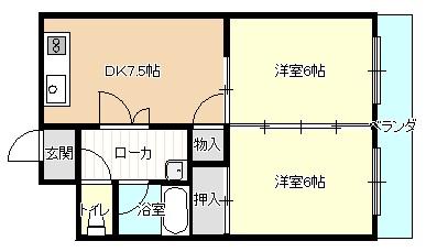 BETTER R 城東(2DK/4階)の間取り写真