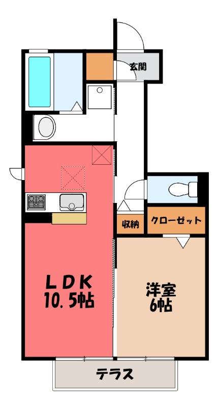 グランソレイユ E(1LDK/1階)の間取り写真