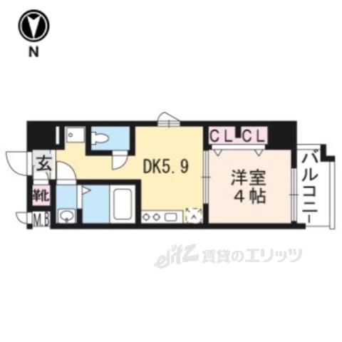 近鉄京都線 東寺駅 徒歩9分 7階建 築6年(1DK/3階)の間取り写真