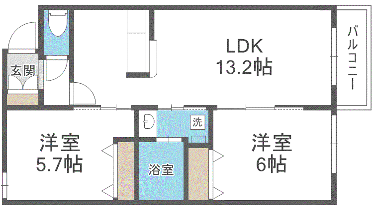 厚別中央3-2MS(2LDK/2階)の間取り写真