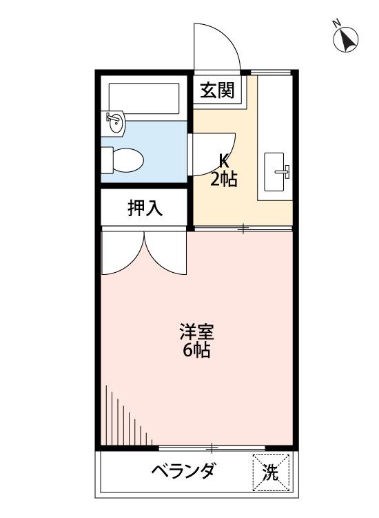 エクセル鶴ケ岡(1K/2階)の間取り写真