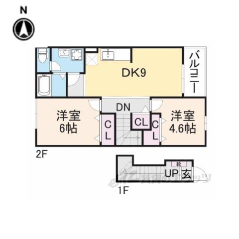 アンソレイエ(2DK/2階)の間取り写真