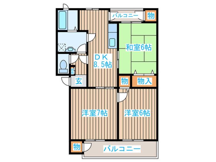 エクセルディアコート(3DK/1階)の間取り写真