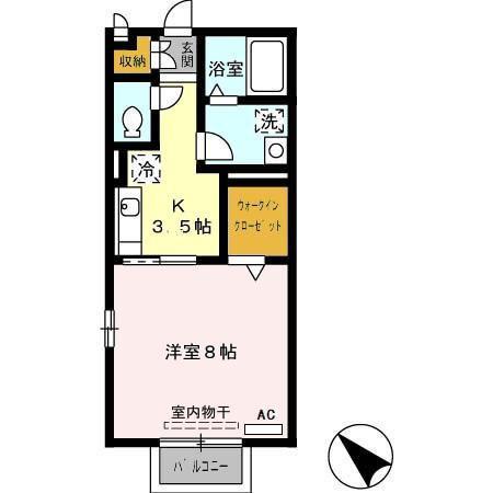 さくら館C棟(1K/2階)の間取り写真