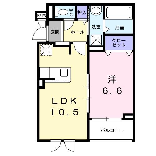 ルピナスHOSHIDA(1LDK/2階)の間取り写真