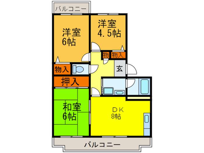 メゾンフォルテ中西(3DK/1階)の間取り写真
