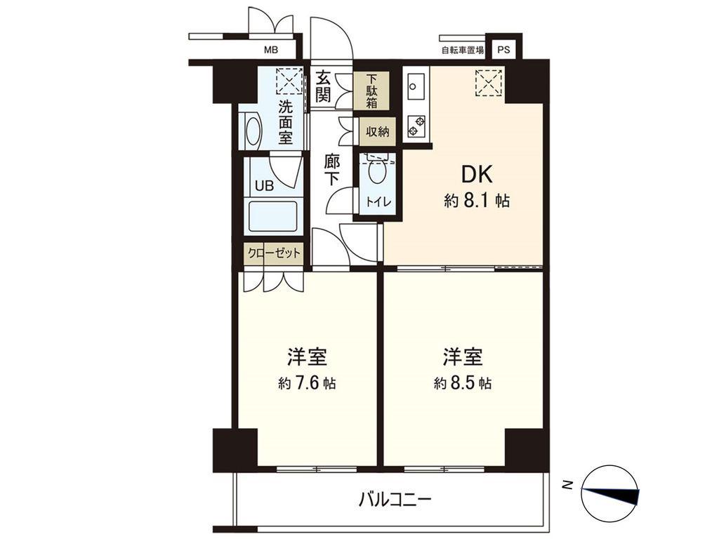 レジデンス仙台駅東(2DK/13階)の間取り写真