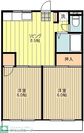 ビングスフジ(2DK/2階)の間取り写真