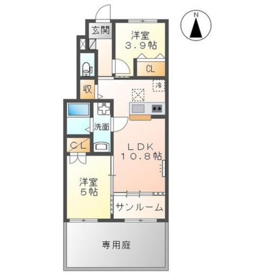 富山市向新庄町7丁目アパート(2LDK/1階)の間取り写真
