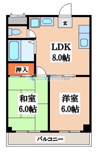 スカイハイツ(2DK/2階)の間取り写真